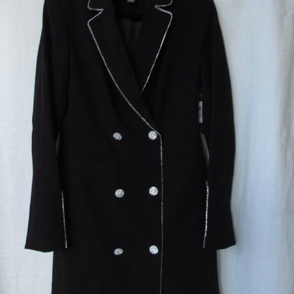 Karl Lagerfeld Paris Tailored Rhinestone-Trim Lined Tuxedo Dress Black Size2 NWT - Picture 3 of 5